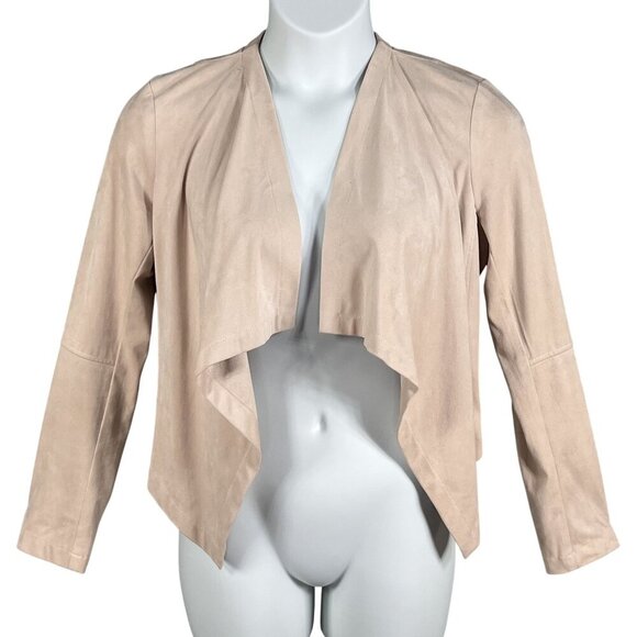 Katherine Barclay Montreal Womens M Faux Suede Tan Waterfall Front Drape Blazer - Picture 7 of 13
